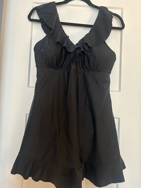 Women's Black Ruffle One-Piece Swimdress